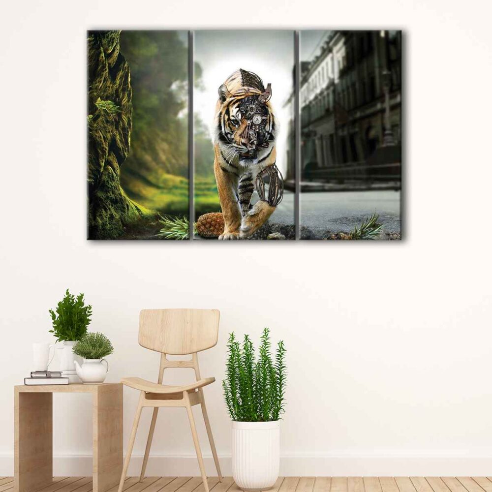 3 panels robot tiger canvas art