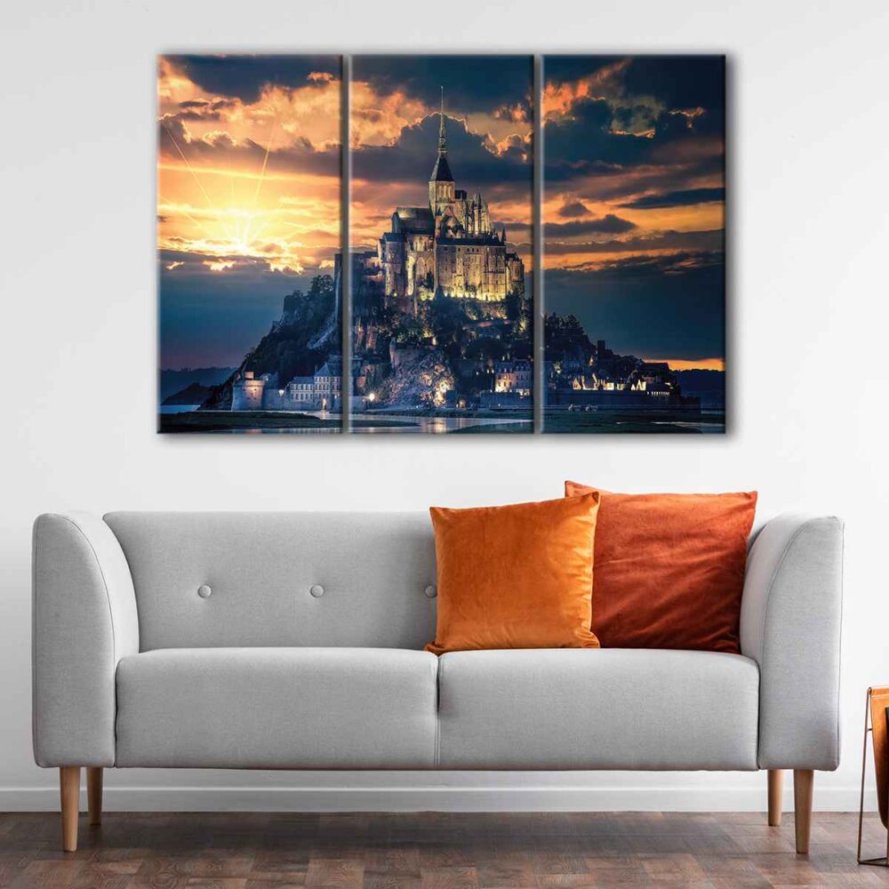 3 panels saint michel castle canvas art