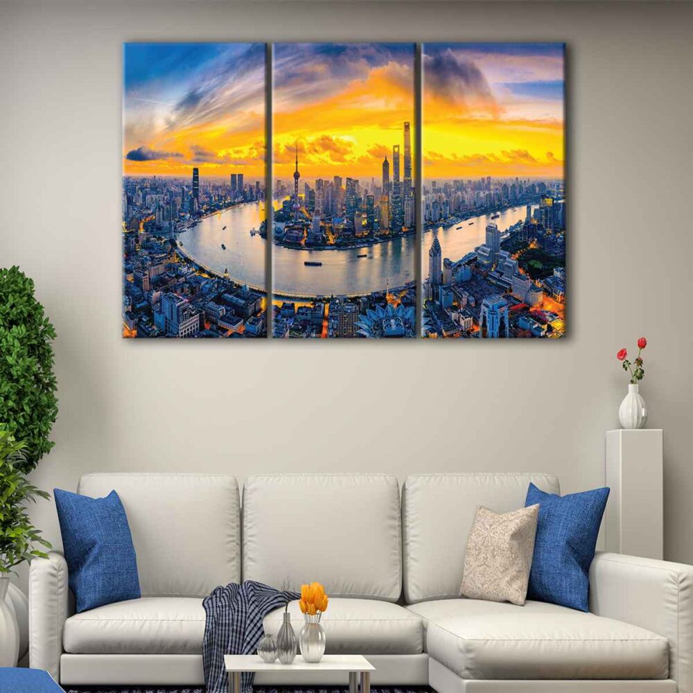 3 panels shanghai sunset canvas art