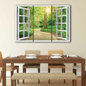 3 panels window to forest canvas art