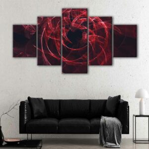5 panels abstract red fractal canvas art