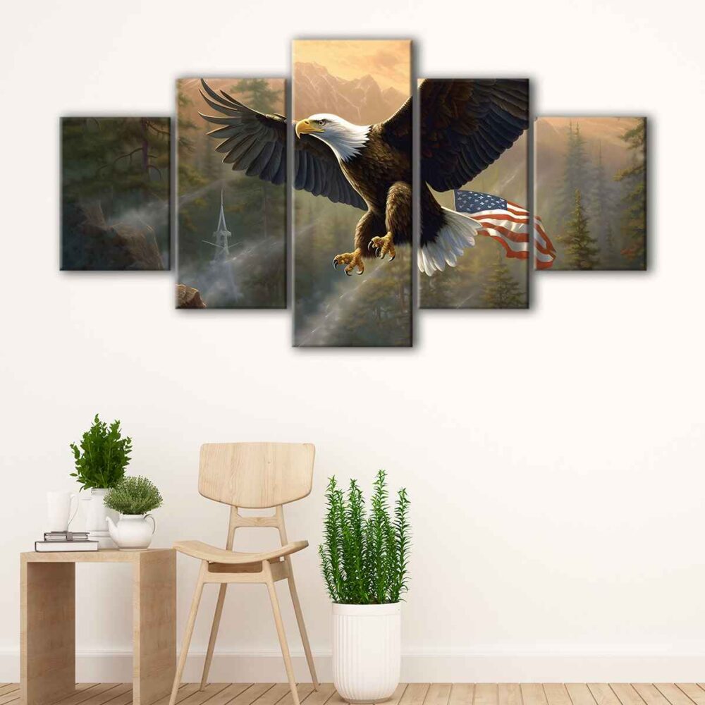 5 panels american bald eagle canvas art