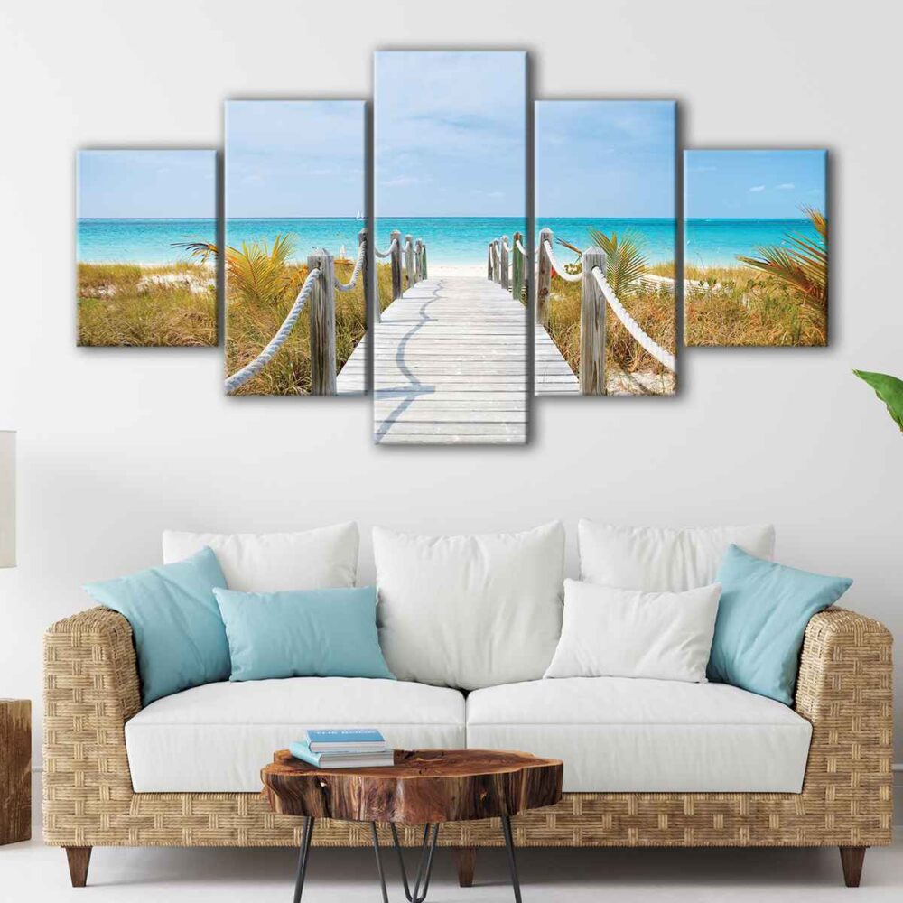 5 panels beach view canvas art