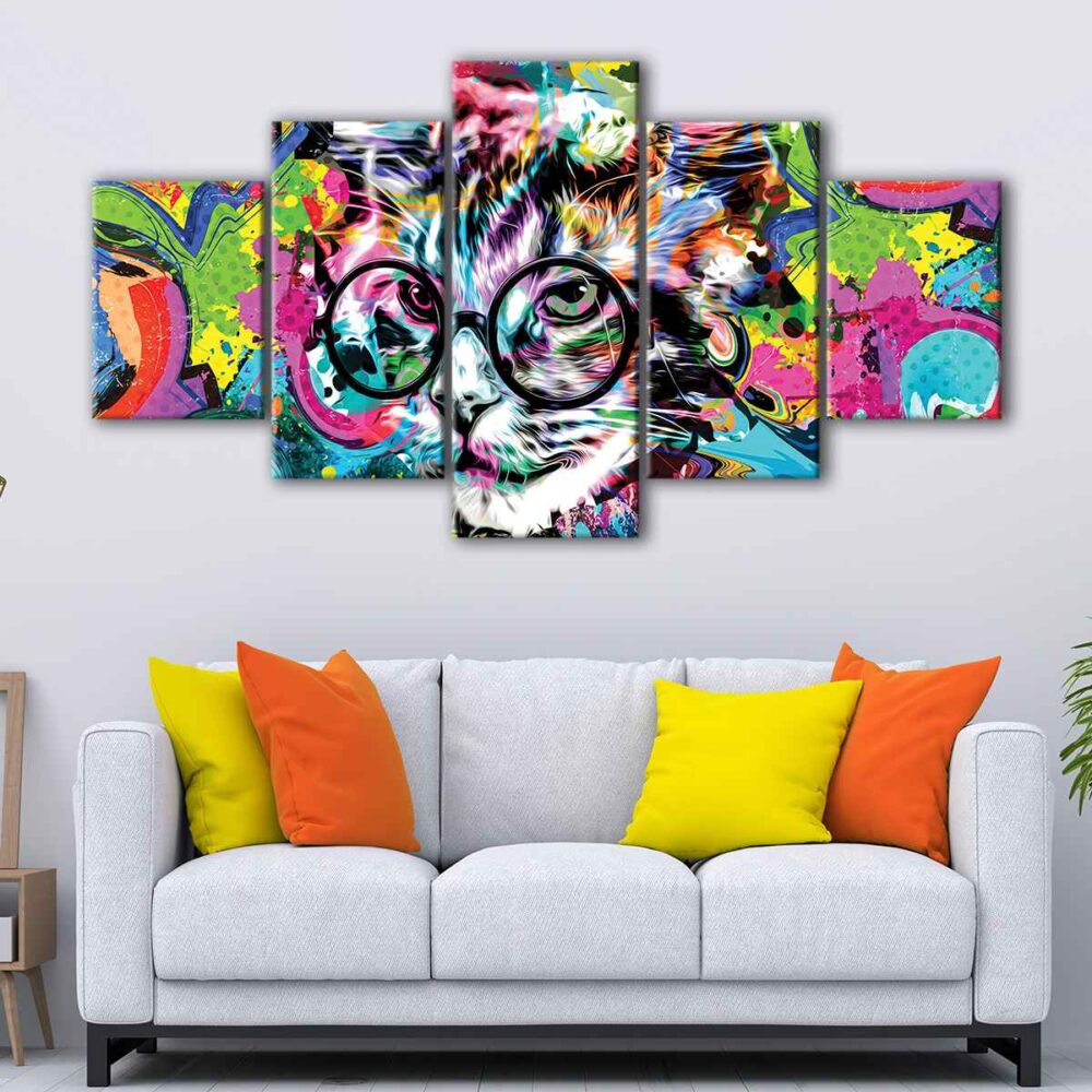 5 panels cat graffiti canvas art