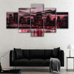 5 panels chicago red skyline canvas art