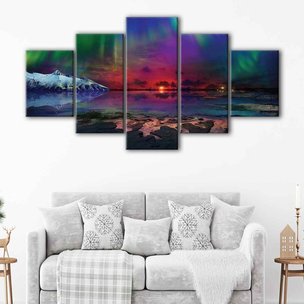 5 panels colorful northern lights canvas art