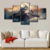 5 panels foggy mountain canvas art