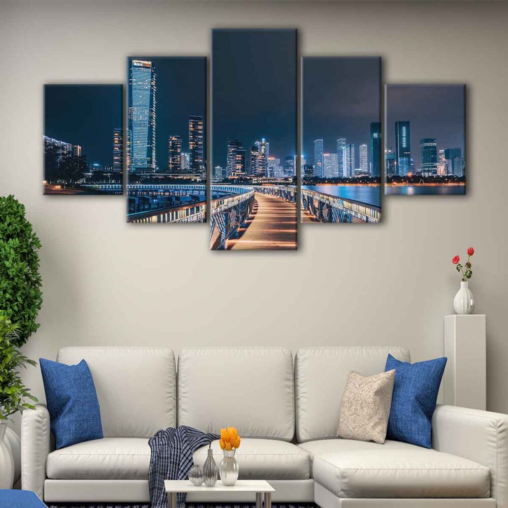 5 panels hong kong skyline canvas art