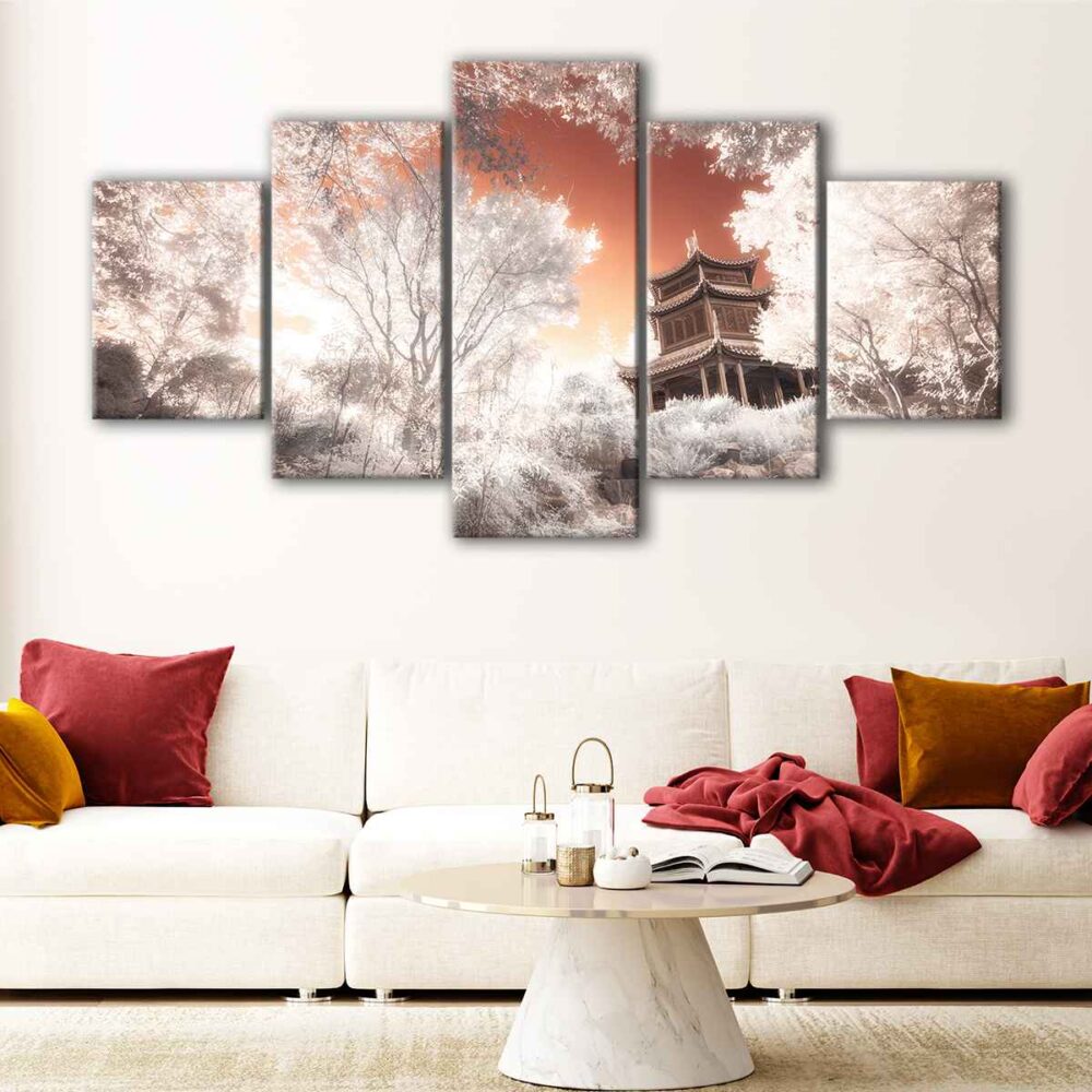 5 panels japanese pagoda canvas art