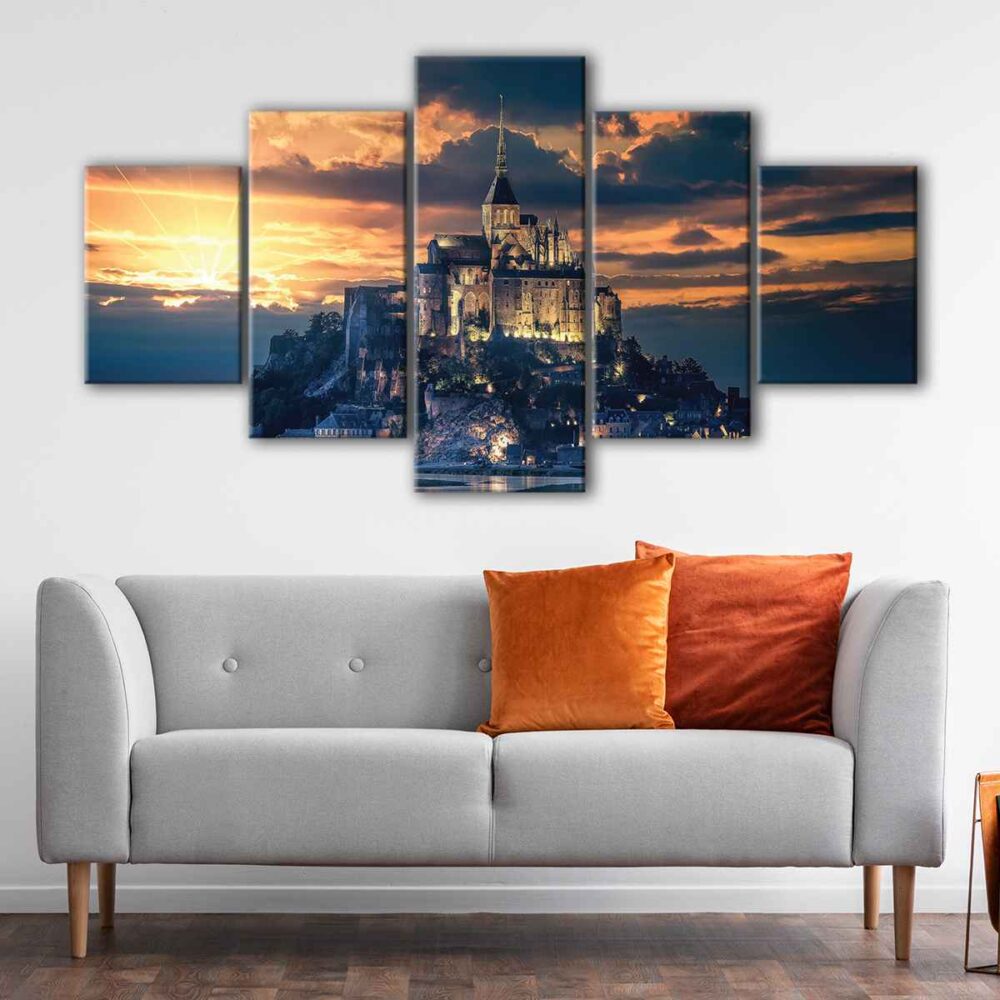 5 panels saint michel castle canvas art