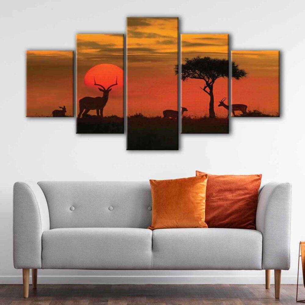 5 panels savannah sunset canvas art