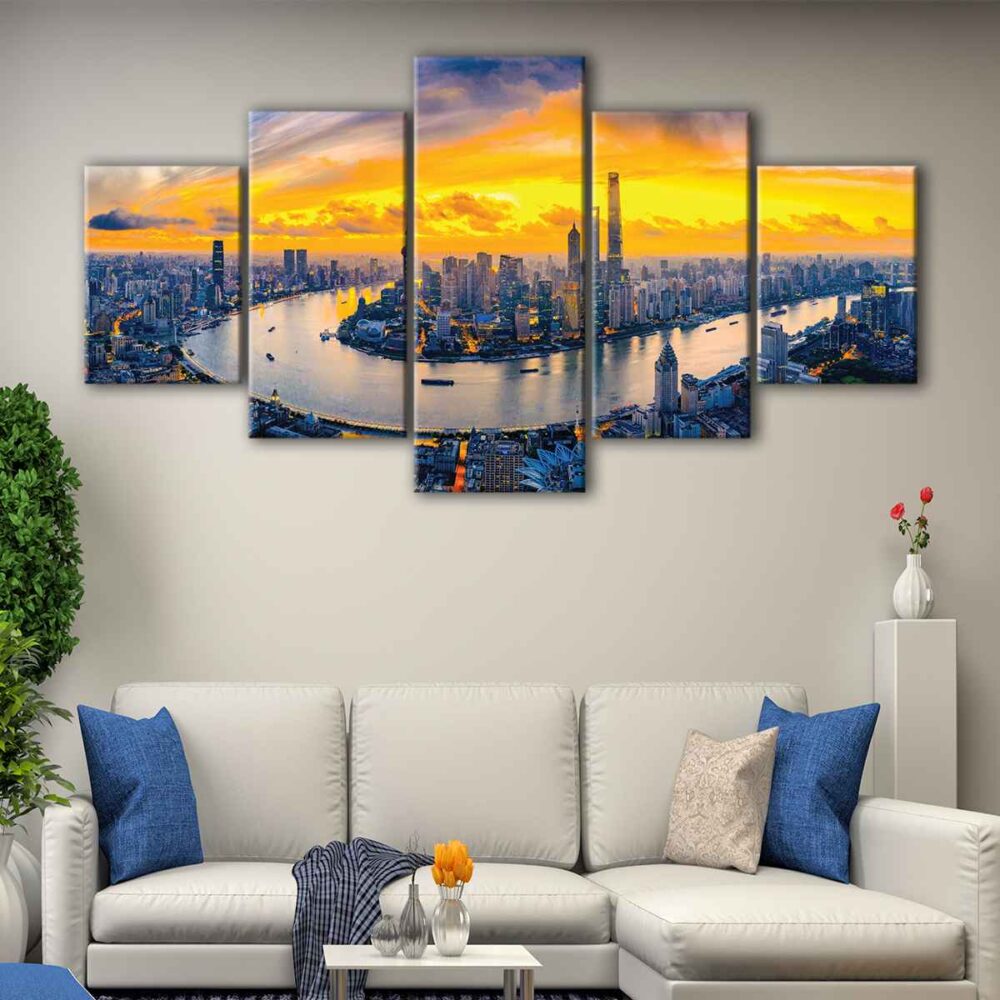 5 panels shanghai sunset canvas art