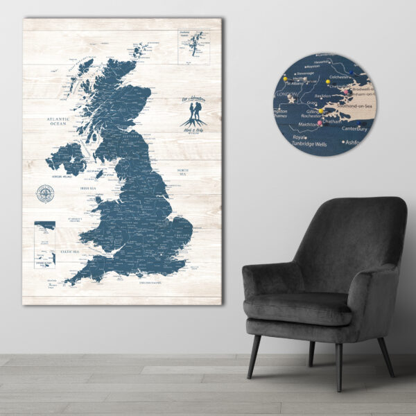 Rustic push pin UK map