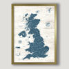 Rustic push pin UK map - Gold frame