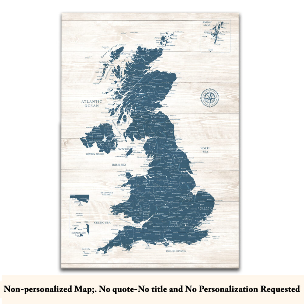 Rustic push pin UK map no quote