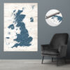 Rustic push pin UK map rolled