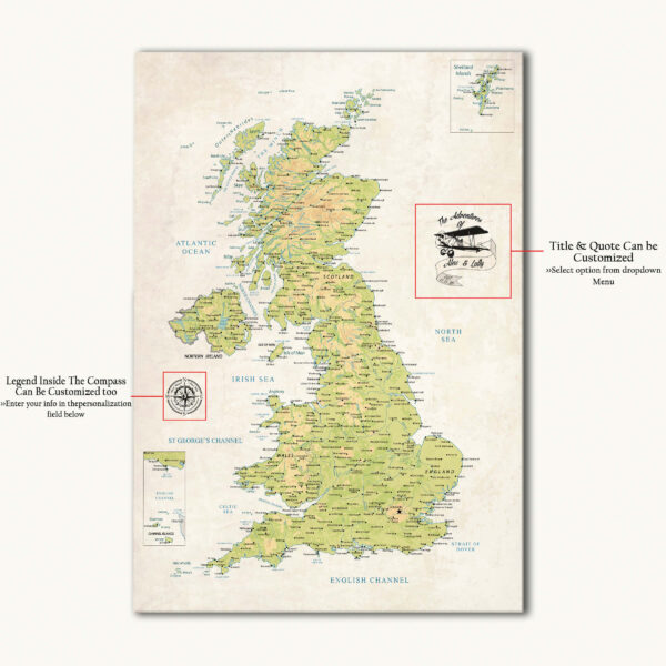 Vintage UK map detailed