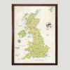 Vintage push pin UK map - Brown frame