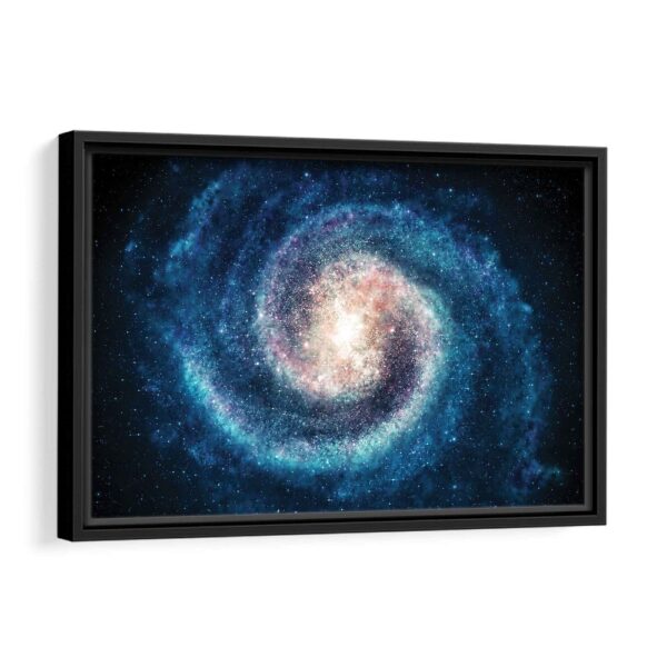 tableau galaxie bleue avec cadre noir