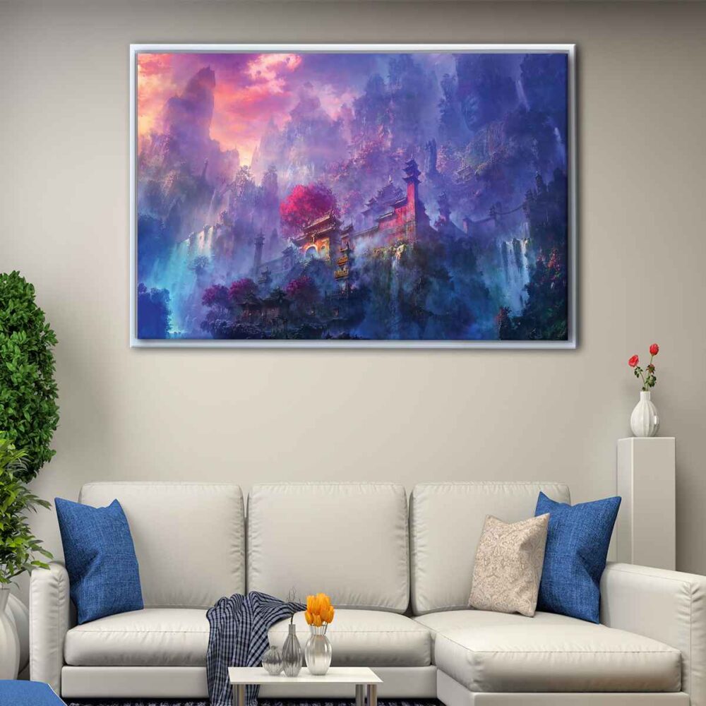 blue temple floating frame canvas