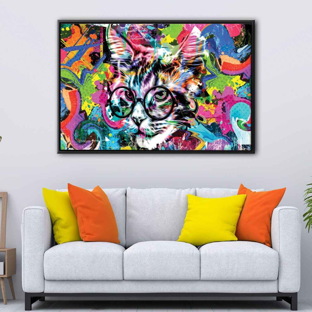 cat graffiti floating frame canvas