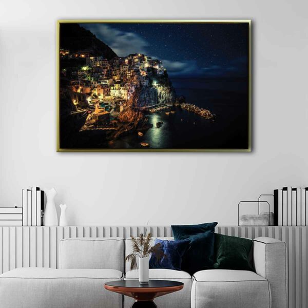 cinque terre at night floating frame canvas