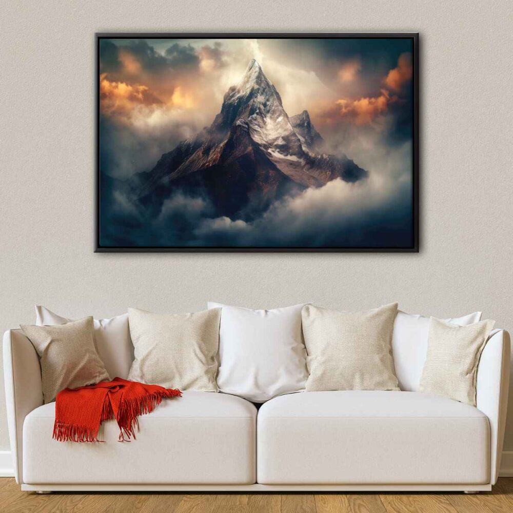 foggy mountain floating frame canvas