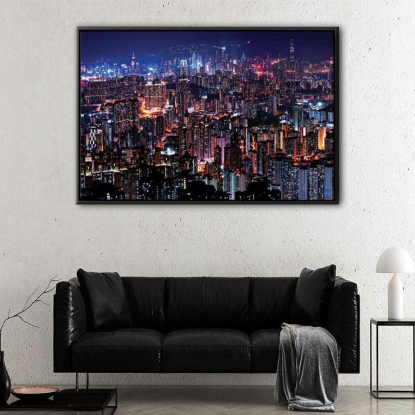 hong kong at night floating frame canvas