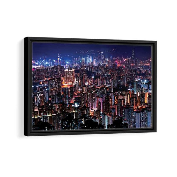 hong kong at night framed canvas black frame