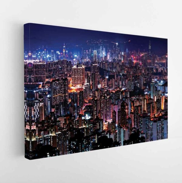 hong kong at night stretched canvas