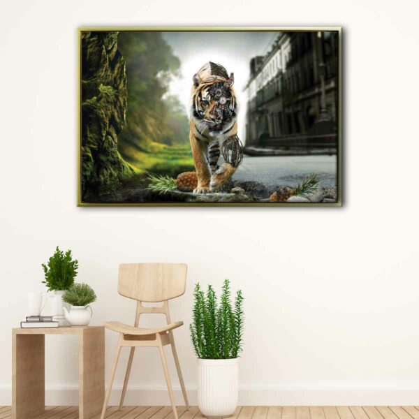 robot tiger floating frame canvas