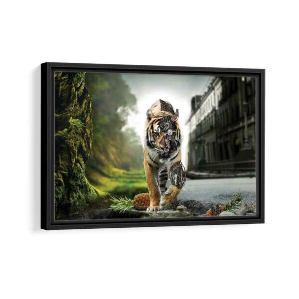 robot tiger framed canvas black frame