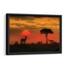 tableau coucher de soleil sur la savane avec cadre noir