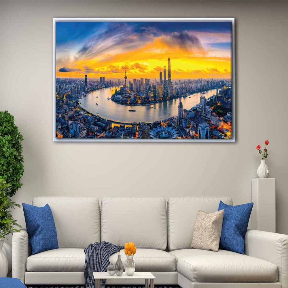 shanghai sunset floating frame canvas