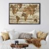 wooden world map floating frame canvas