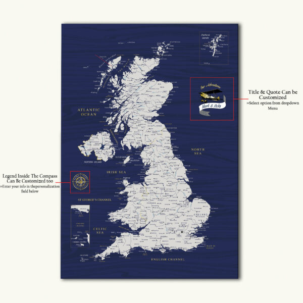 Blue & Gold UK map detailed