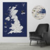 Blue & Gold push pin UK map