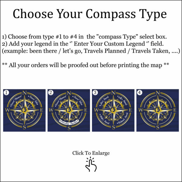 Blue & Gold push pin UK map compass customization