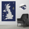 Blue & Gold push pin UK map rolled