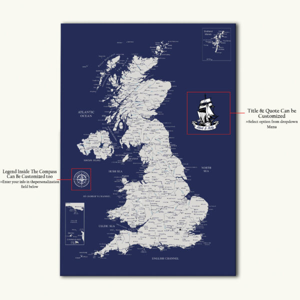 Navy Blue UK map detailed
