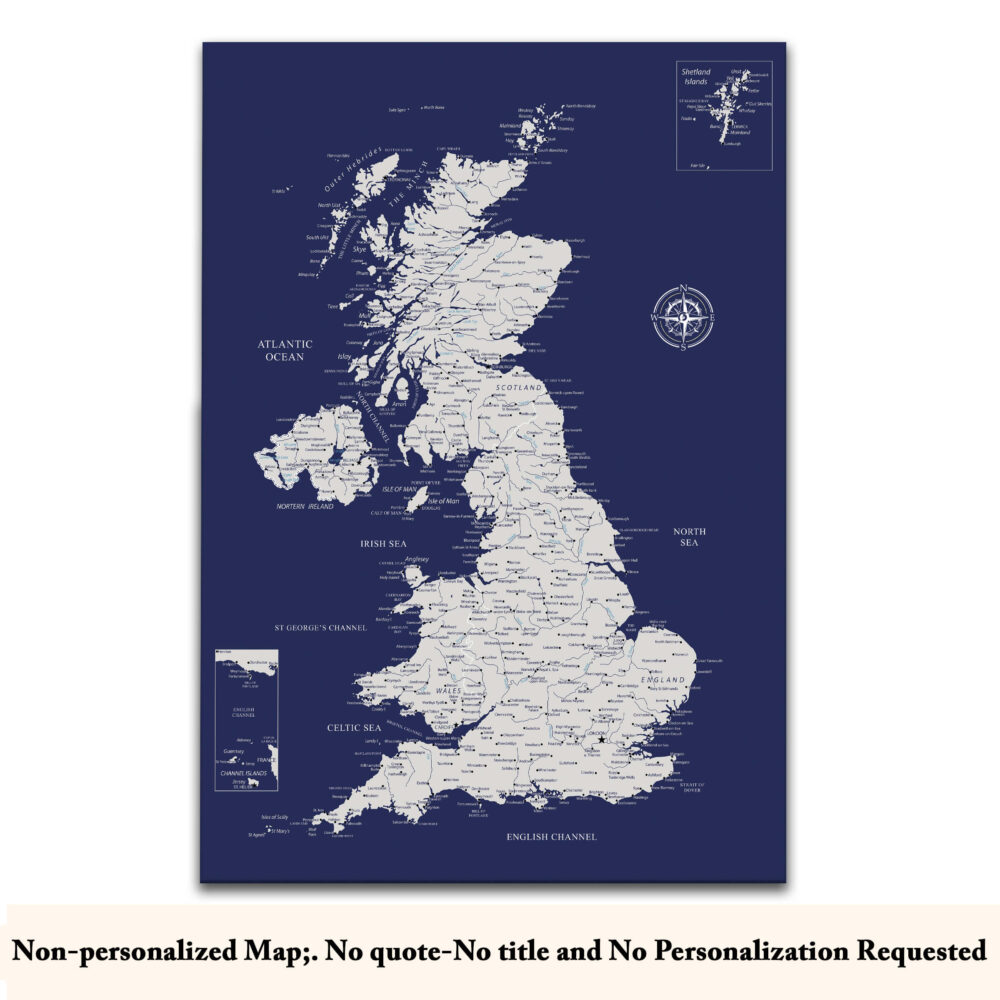 Navy Blue push pin UK map no quote