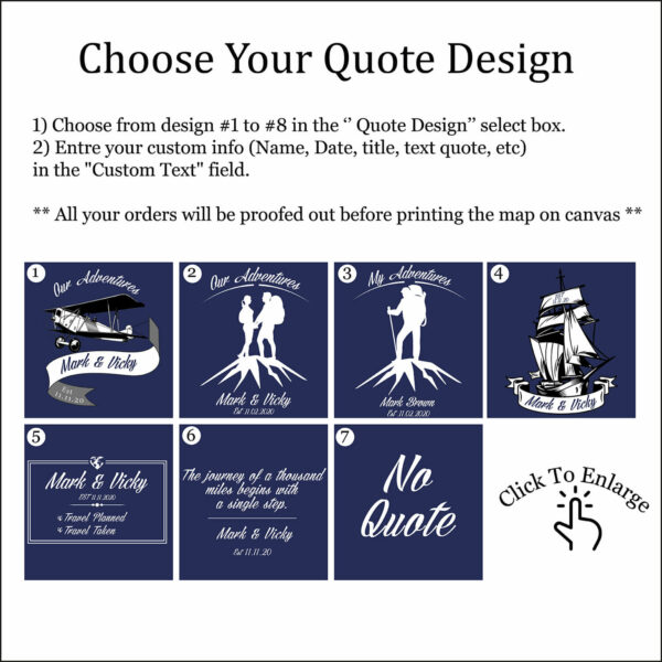 Navy Blue push pin UK map quote personalization