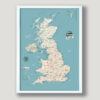 Turquoise push pin UK map - White frame