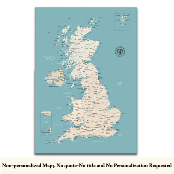 Turquoise push pin UK map no quote