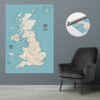 Turquoise push pin UK map rolled
