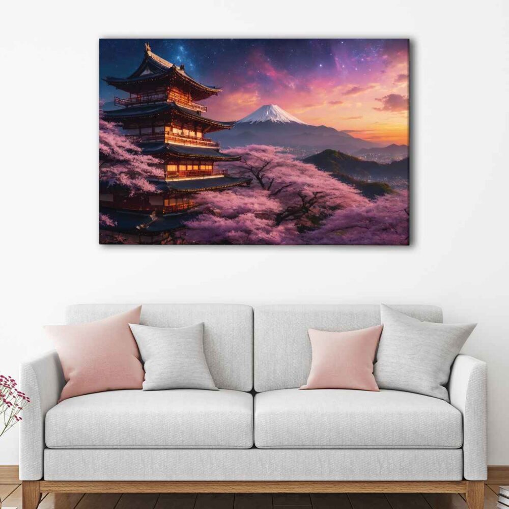 1 panels cherry blossom temple canvas art