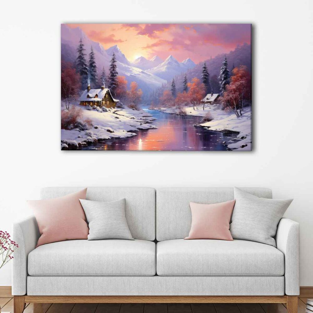 1 panels snowy winter canvas art