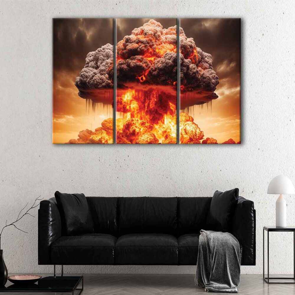 3 panels apocalyptic explosion canvas art