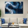 3 panels blue and gold waves canvas art