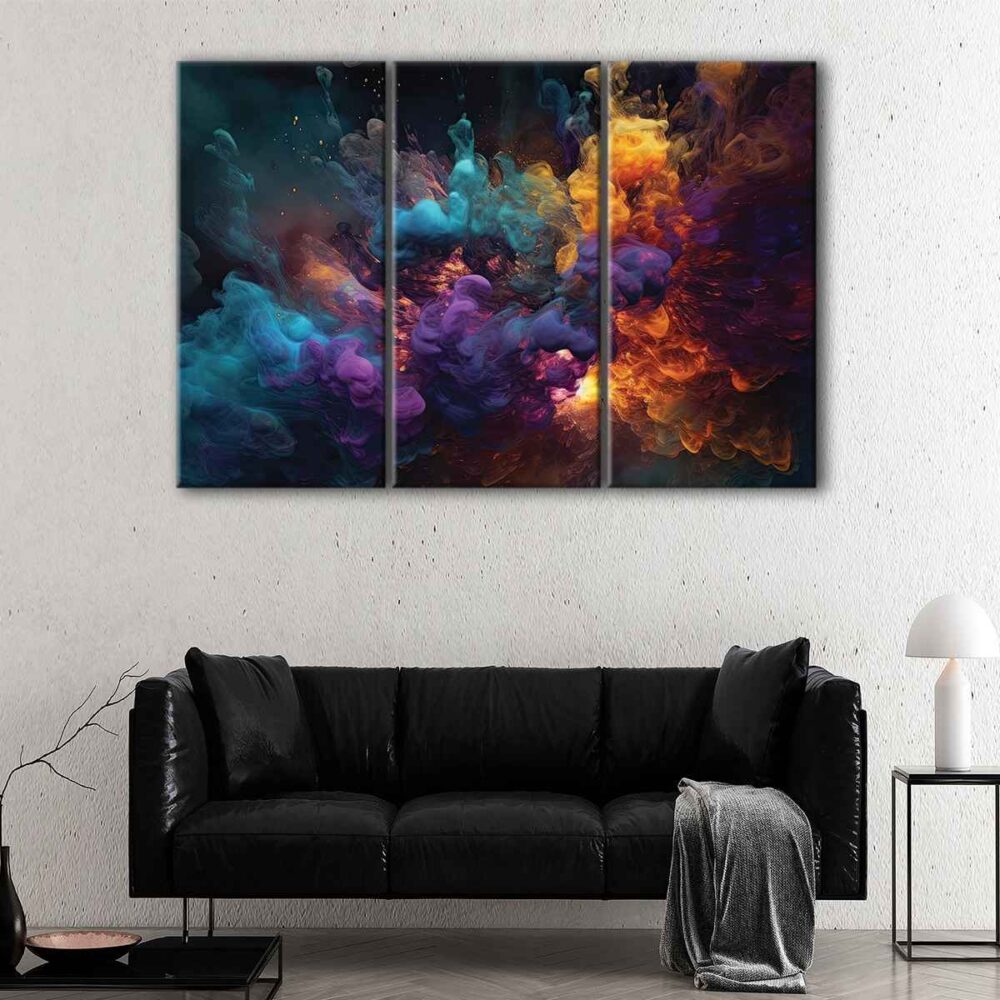 3 panels colorful smoke canvas art